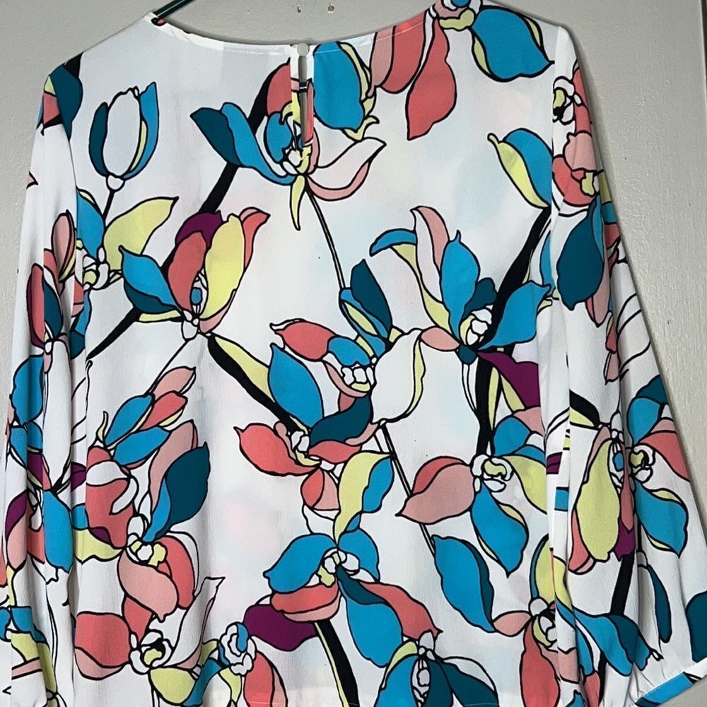 Worthington Blouse Woman’s Large 3/4 Sleeve Floral - Picture 10 of 10